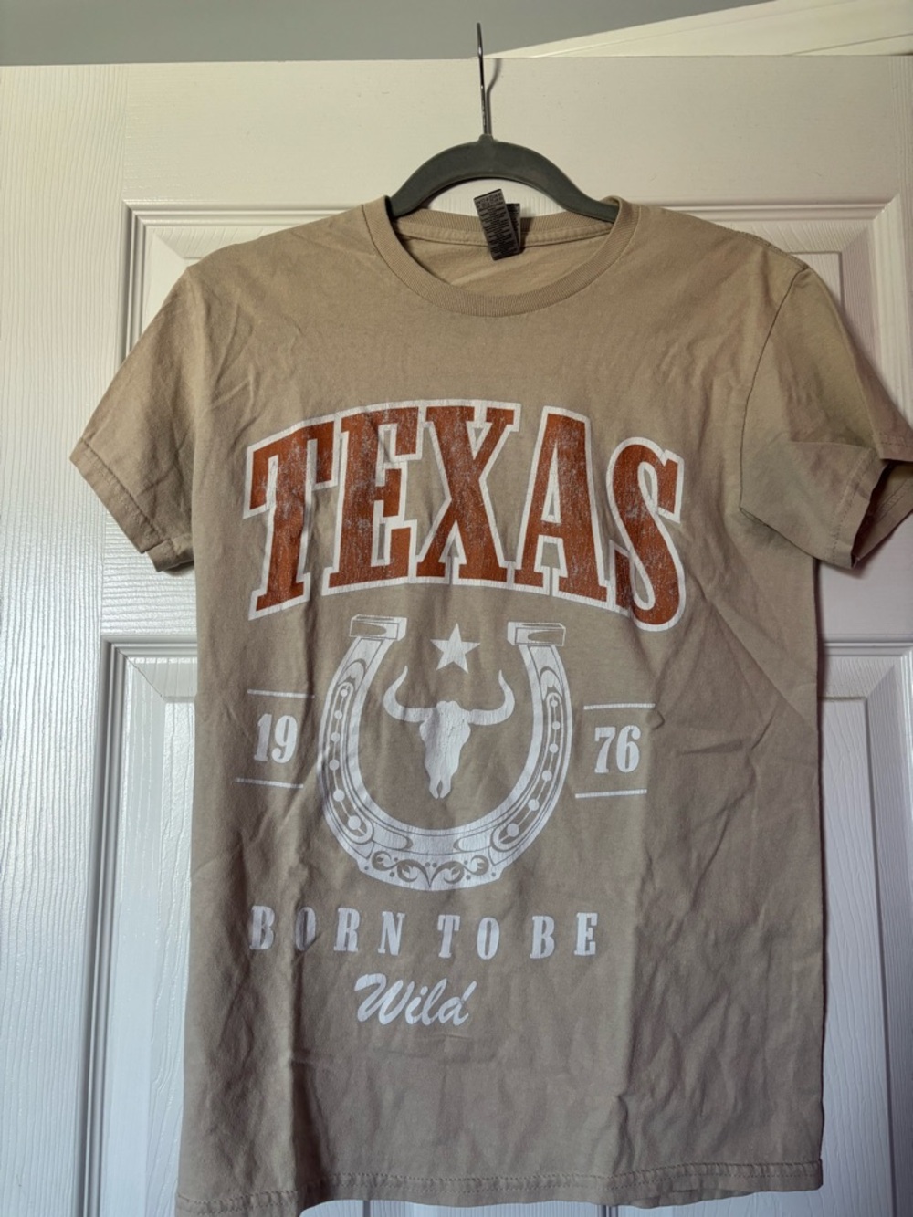 Texas Graphic Tee in Taupe with Rust Lettering